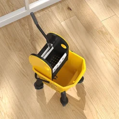 Homcom Chariot de ménage chariot de lavage chariot de nettoyage avec essoreuse à pression seau 26L et serpillère jaune* Seau, Bassine, Récipient De Ménage
