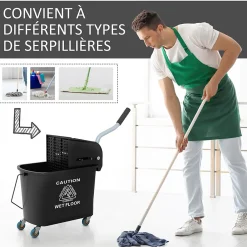 Homcom Chariot de nettoyage lavage seau de ménage 20 L avec essoreur et séparateur eau sale propre noir* Seau, Bassine, Récipient De Ménage