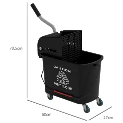 Homcom Chariot de nettoyage lavage seau de ménage 20 L avec essoreur et séparateur eau sale propre noir* Seau, Bassine, Récipient De Ménage