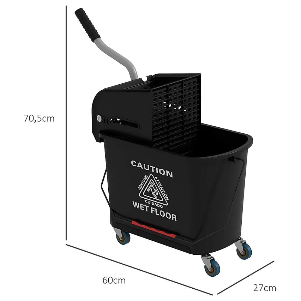 Homcom Chariot de nettoyage lavage seau de ménage 20 L avec essoreur et séparateur eau sale propre noir* Seau, Bassine, Récipient De Ménage