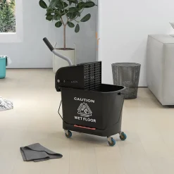 Homcom Chariot de nettoyage lavage seau de ménage 20 L avec essoreur et séparateur eau sale propre noir* Seau, Bassine, Récipient De Ménage