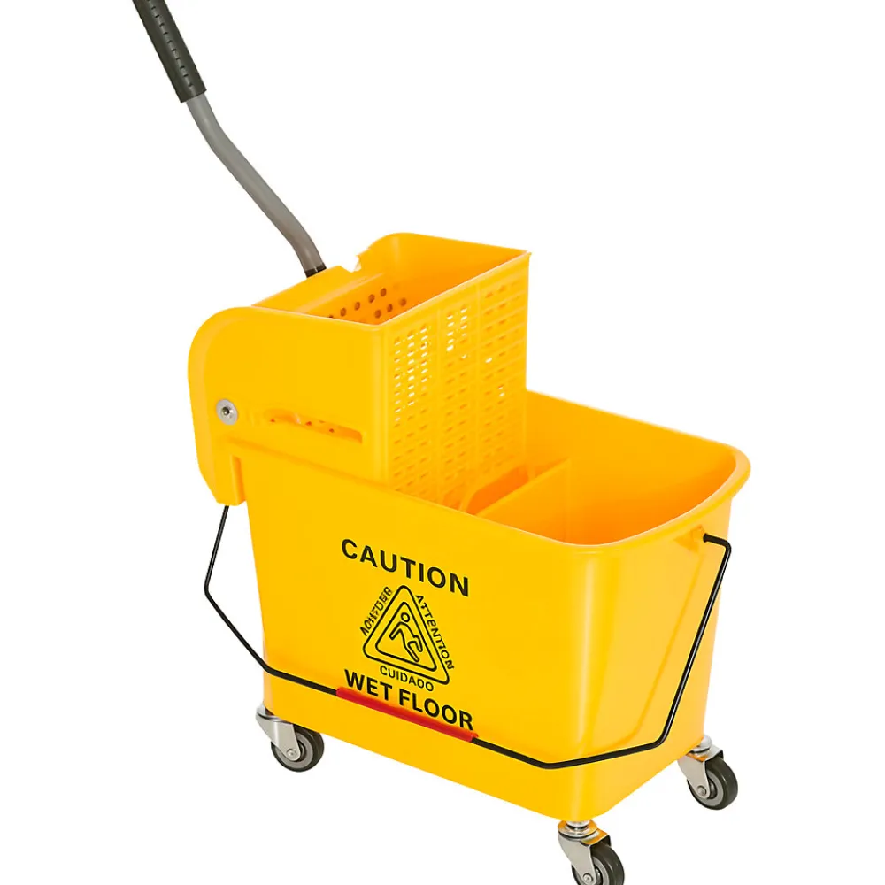 Chariot de nettoyage lavage seau de ménage 20 L avec essoreur et séparateur eau sale propre jaune>Homcom Discount
