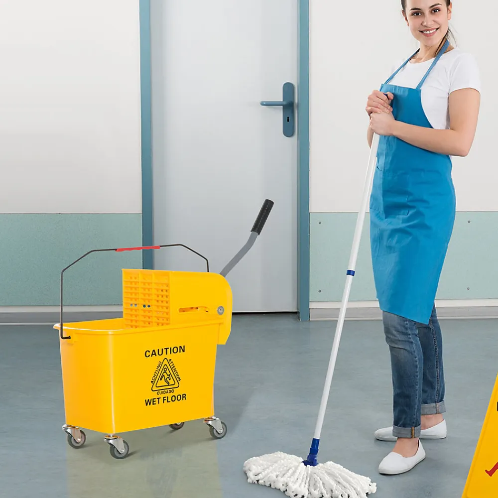 Chariot de nettoyage lavage seau de ménage 20 L avec essoreur et séparateur eau sale propre jaune>Homcom Discount