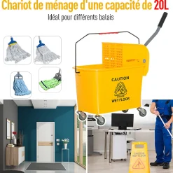 Chariot de nettoyage lavage seau de ménage 20 L avec essoreur et séparateur eau sale propre jaune><noscript><img width=