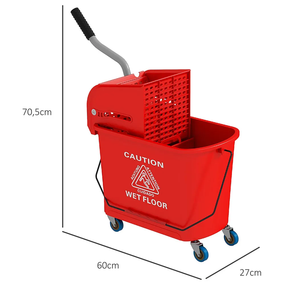 Chariot de nettoyage lavage seau de ménage 20 L avec essoreur et séparateur eau sale propre rouge>Homcom Best