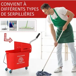 Chariot de nettoyage lavage seau de ménage 20 L avec essoreur et séparateur eau sale propre rouge><noscript><img width=