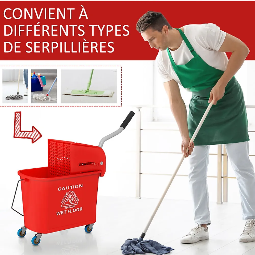 Chariot de nettoyage lavage seau de ménage 20 L avec essoreur et séparateur eau sale propre rouge>Homcom Best