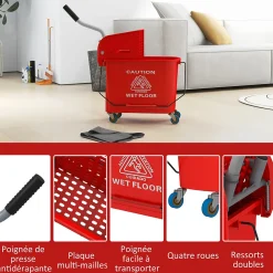 Chariot de nettoyage lavage seau de ménage 20 L avec essoreur et séparateur eau sale propre rouge><noscript><img width=