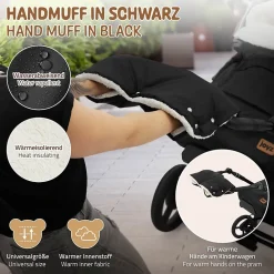 Joyz Chauffre-mains pour pousette noir en polyester flanelle douce taille universelle lavable* Couverture