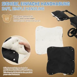 Joyz Chauffre-mains pour pousette noir en polyester flanelle douce taille universelle lavable* Couverture