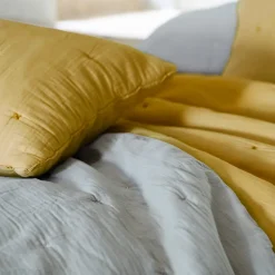 Chemin de lit capitonné en mousseline de coton 80x200 cm ANDROS jaune jasmin><noscript><img width=