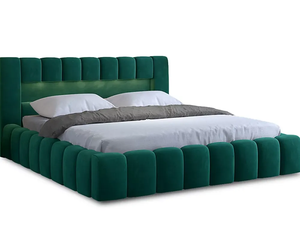 Best Mobilier Cleo - lit coffre avec led - 140x200 cm - sommier inclus - en velours -* Lit Coffre