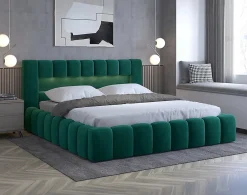Best Mobilier Cleo - lit coffre avec led - 140x200 cm - sommier inclus - en velours -* Lit Coffre