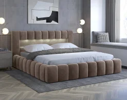 Cleo - lit coffre avec led - 160x200 cm - sommier inclus - en velours ->Best Mobilier Discount