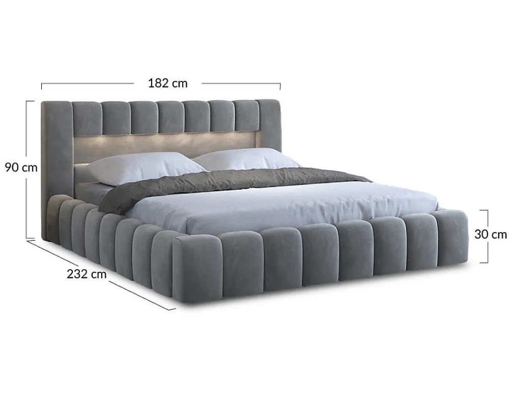 Cleo - lit coffre avec led - 160x200 cm - sommier inclus - en velours ->Best Mobilier Discount