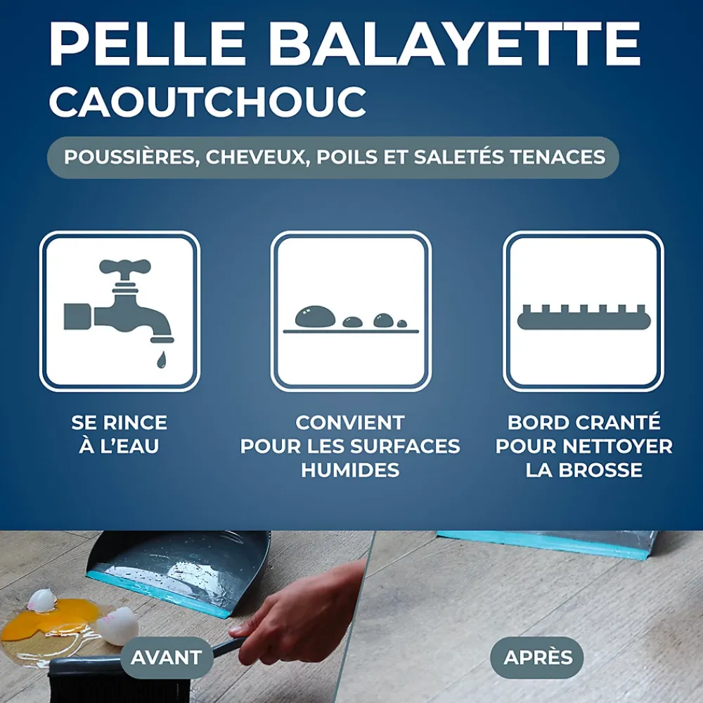Starwax Combiné pelle-balayette caoutchouc gris et bleu l.22,5 x H.22 x P.9cm* Balayette Et Ramasse-Poussière