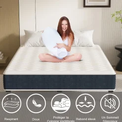 Combinaison lit matelas 120x190 cm, Matelas a mousse+ Cadre de Lit en Fer, Comprenant 9 pieds, Epaisseur du matelas 15 cm><noscript><img width=