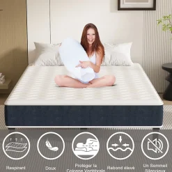 Teeno Combinaison lit matelas 140x200 cm, Matelas a mousse+ Cadre de Lit en Fer, Comprenant 9 pieds, Epaisseur du matelas 15 cm* Ensemble Sommier Et Matelas