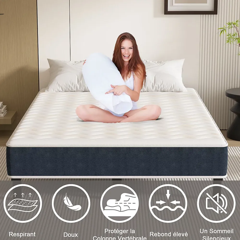Teeno Combinaison lit matelas 140x200 cm, Matelas a mousse+ Cadre de Lit en Fer, Comprenant 9 pieds, Epaisseur du matelas 15 cm* Ensemble Sommier Et Matelas