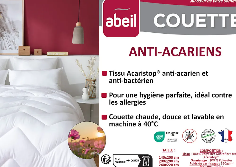 Couette anti-acariens chaude 140 x 200 cm polyester blanc>Abeil Sale