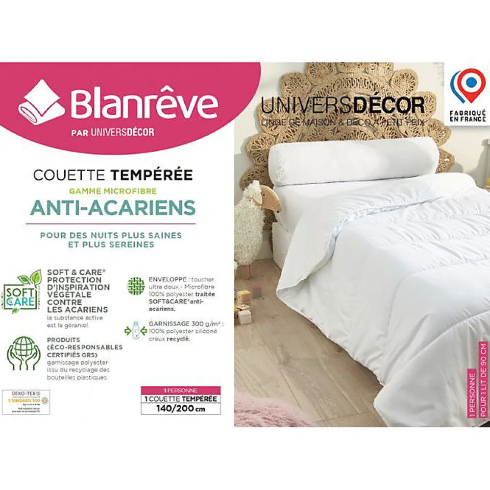 Couette Blanrêve Gamme "Douceur" 140 x 200 cm traité Anti Acarien Soft & care>Blanreve