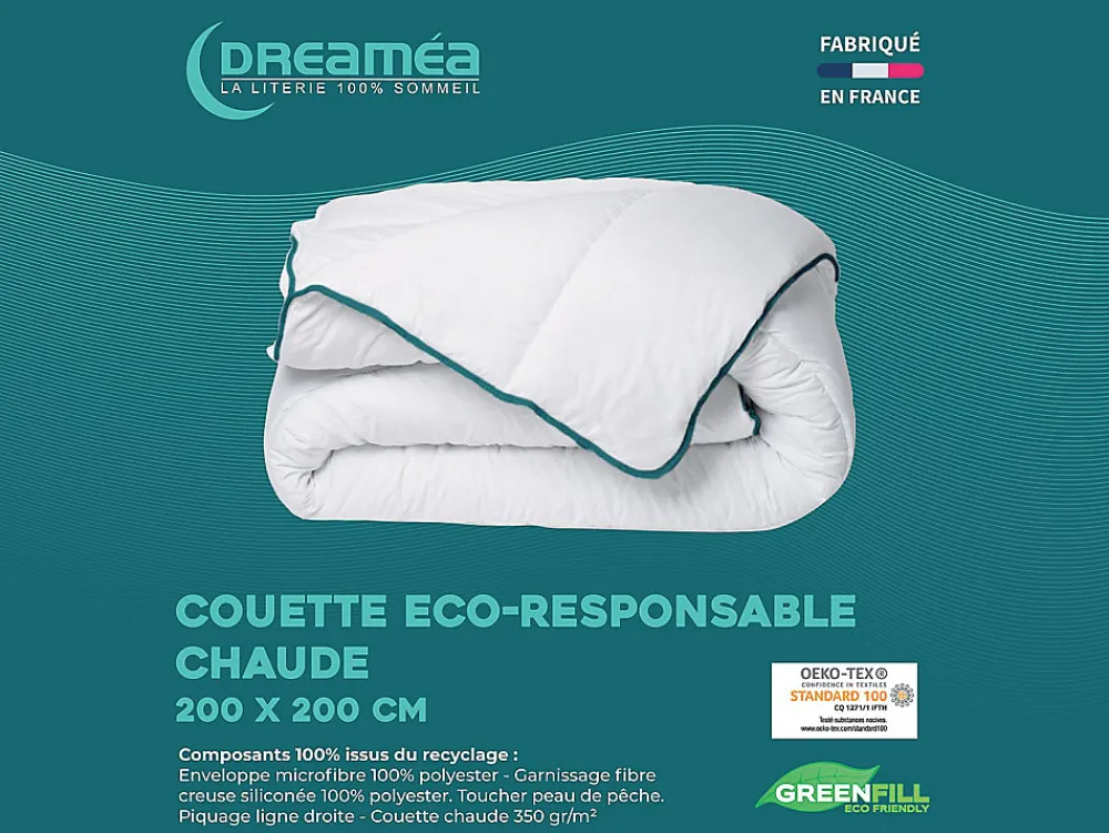 Couette chaude recyclée de DREAMEA en microfibre - 200 x 200 cm - 350 gr/ m² - Biais bleu - ROSA>Vente-unique Discount