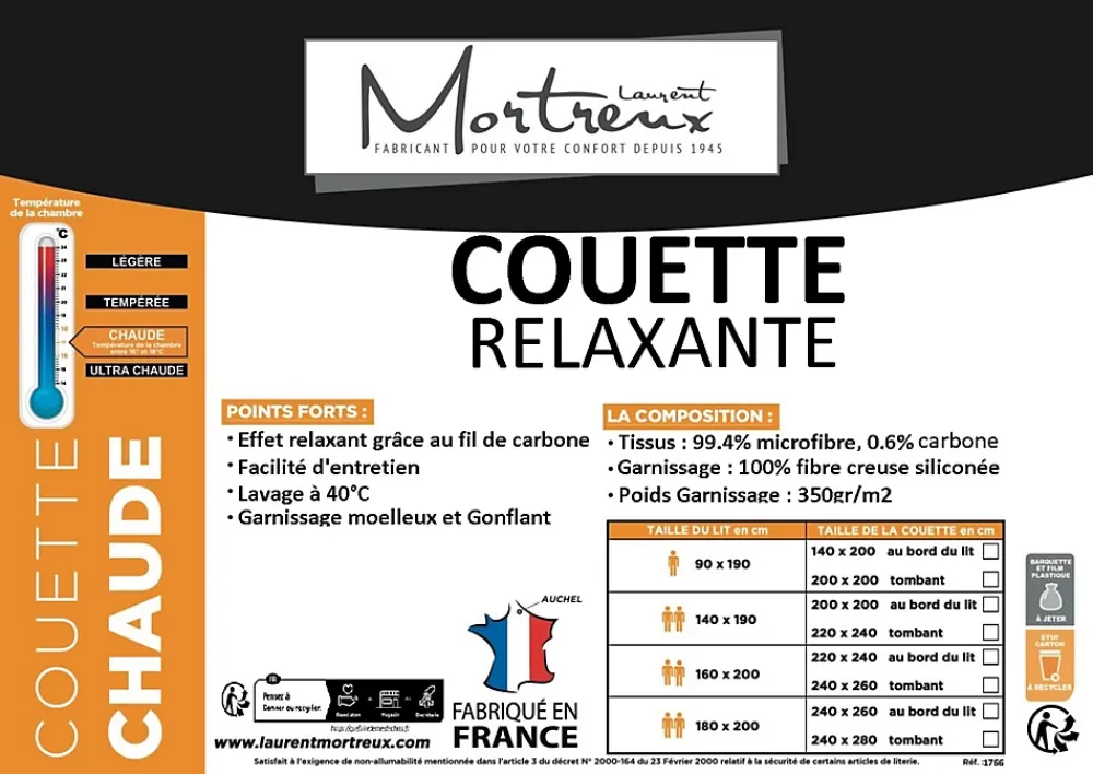 Mortreux Couette chaude Relaxante - 2 personnes 220 x 240 - Spécial Hiver -* Couette