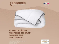 Couette Câline toucher soie 240 x 260 cm - 250 g/m² - Blanc biais gris - BIESYA>Vente-unique New