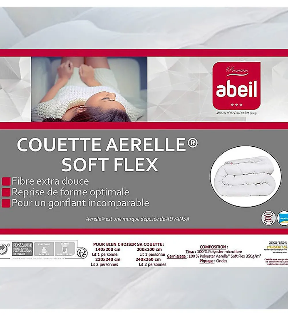 Couette de lit premium tempérée 350g blanc Aerelle soft flex Dimension - 200x200>Abeil Hot