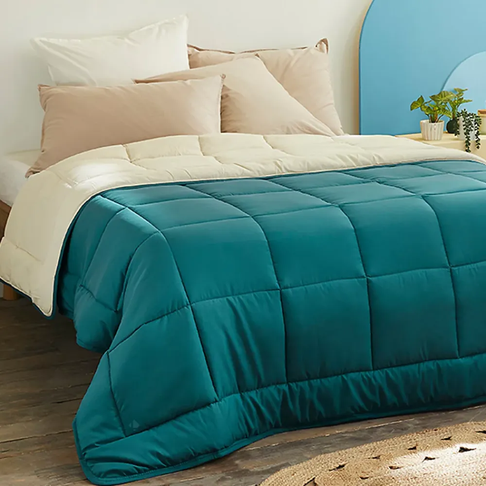 Linnea Couette hiver 260x240 cm COCOON BICOLORE Bleu paon/Galet garnissage fibre polyester 400g/m2* Couette