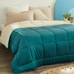 Linnea Couette hiver 240x220 cm COCOON BICOLORE Bleu paon/Galet garnissage fibre polyester 400g/m2* Couette