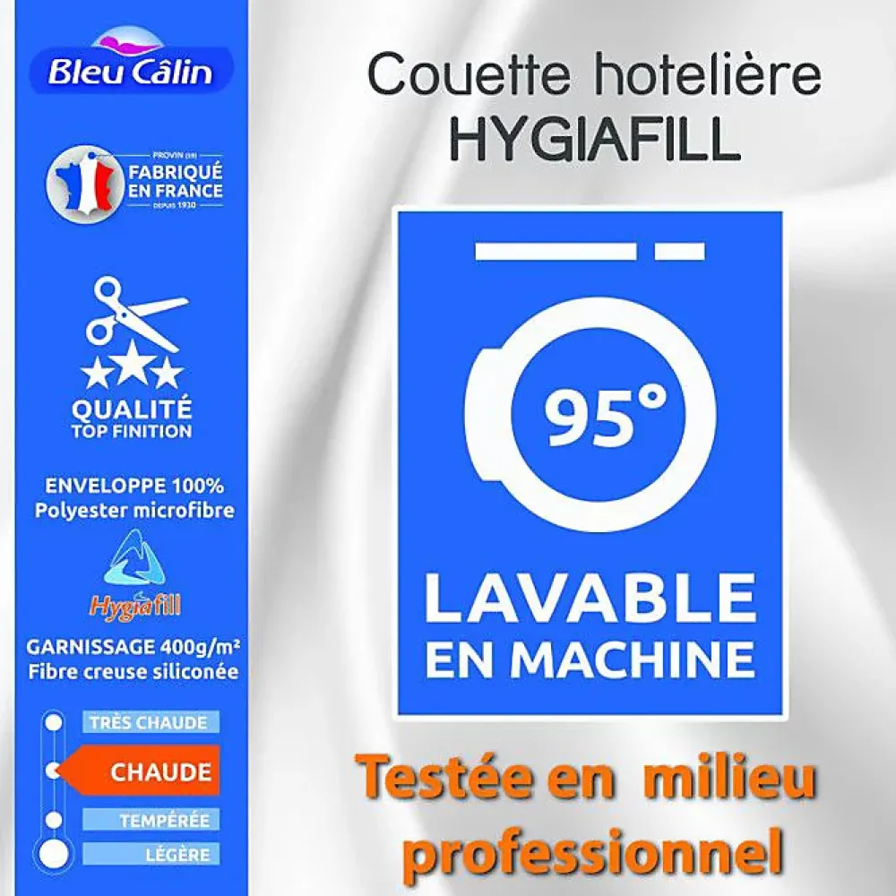 Bleu Calin Couette Hotelière Hygiafill 220 x 240 cm pour lit 2 places 140 x 190 cm à 160 x 200 cm* Couette