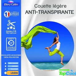 Couette légère anti transpirante 200 gr/m² 140 x 200 cm pour lit 1 place 90 x 190 cm>Bleu Calin New