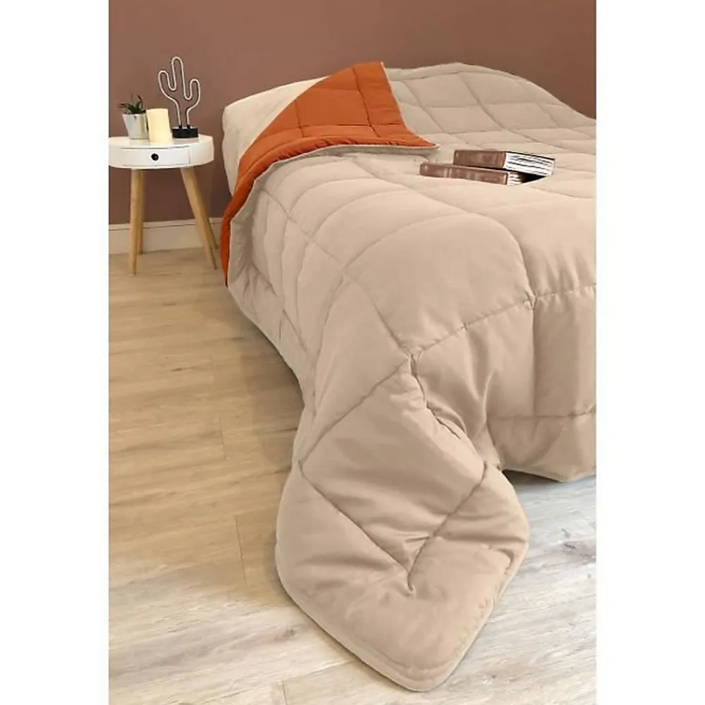 Couette légère réversible bicolore en microfibre 200 gr/m² (200x200 cm - Orange)>Toison d'Or Clearance