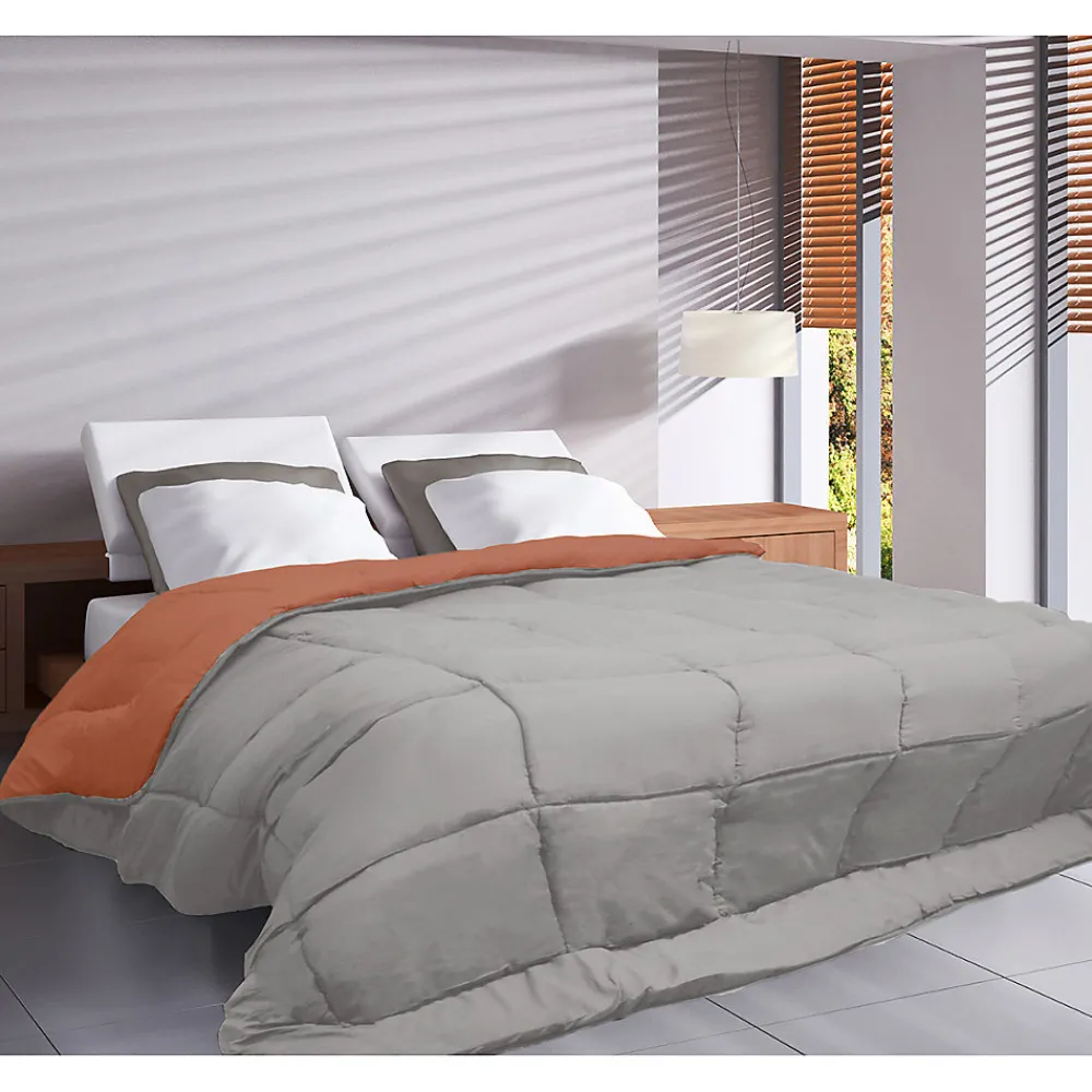 Couette légère réversible bicolore en microfibre 200 gr/m² (200x200 cm - Orange)>Toison d'Or Clearance