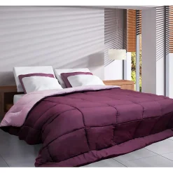 Couette Microfibre 400g/m² CALGARY Prune & Parme 240x260cm><noscript><img width=