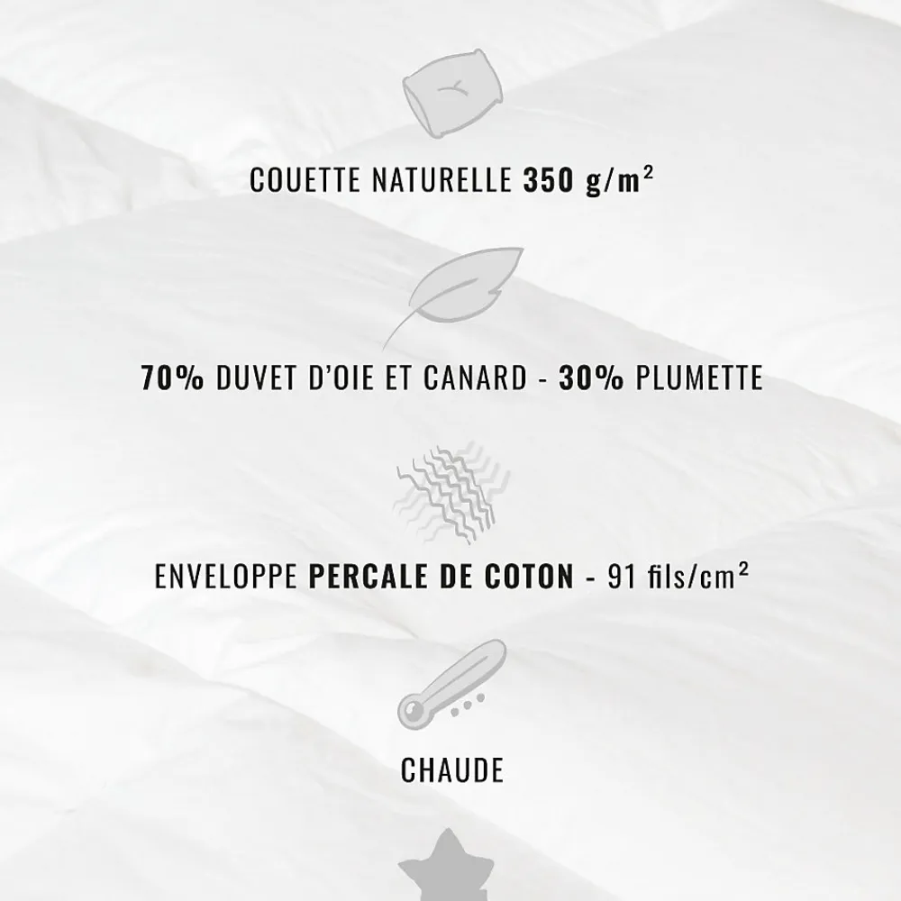 Couette naturelle - Chaude - 70% duvet anti-acarienne 200x200 cm APPALACHES>Sensei Maison