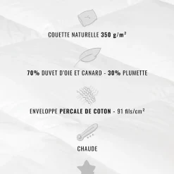 Sensei Maison Couette naturelle - Chaude - 70% duvet anti-acarienne 280x240 cm APPALACHES* Couette