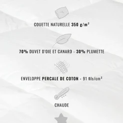 Couette naturelle - Chaude - 70% duvet anti-acarienne 240x220 cm APPALACHES><noscript><img width=