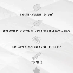 Sensei Maison Couette naturelle - Tempérée - 30% duvet 300 g/m² 140x200 cm NEVADA* Couette