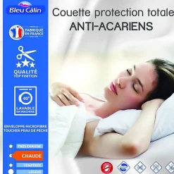 Couette protection totale anti acariens 400 gr/m² 220 x 240 cm pour lit 2 places 140 x 190 cm à 160 x 200 cm>Bleu Calin Sale