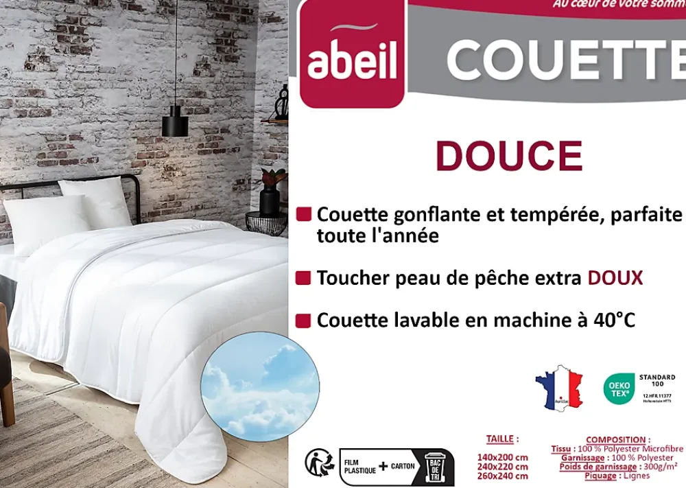 Abeil Couette tempérée 140 x 200 cm polyester microfibre blanc 300g/m²* Couette