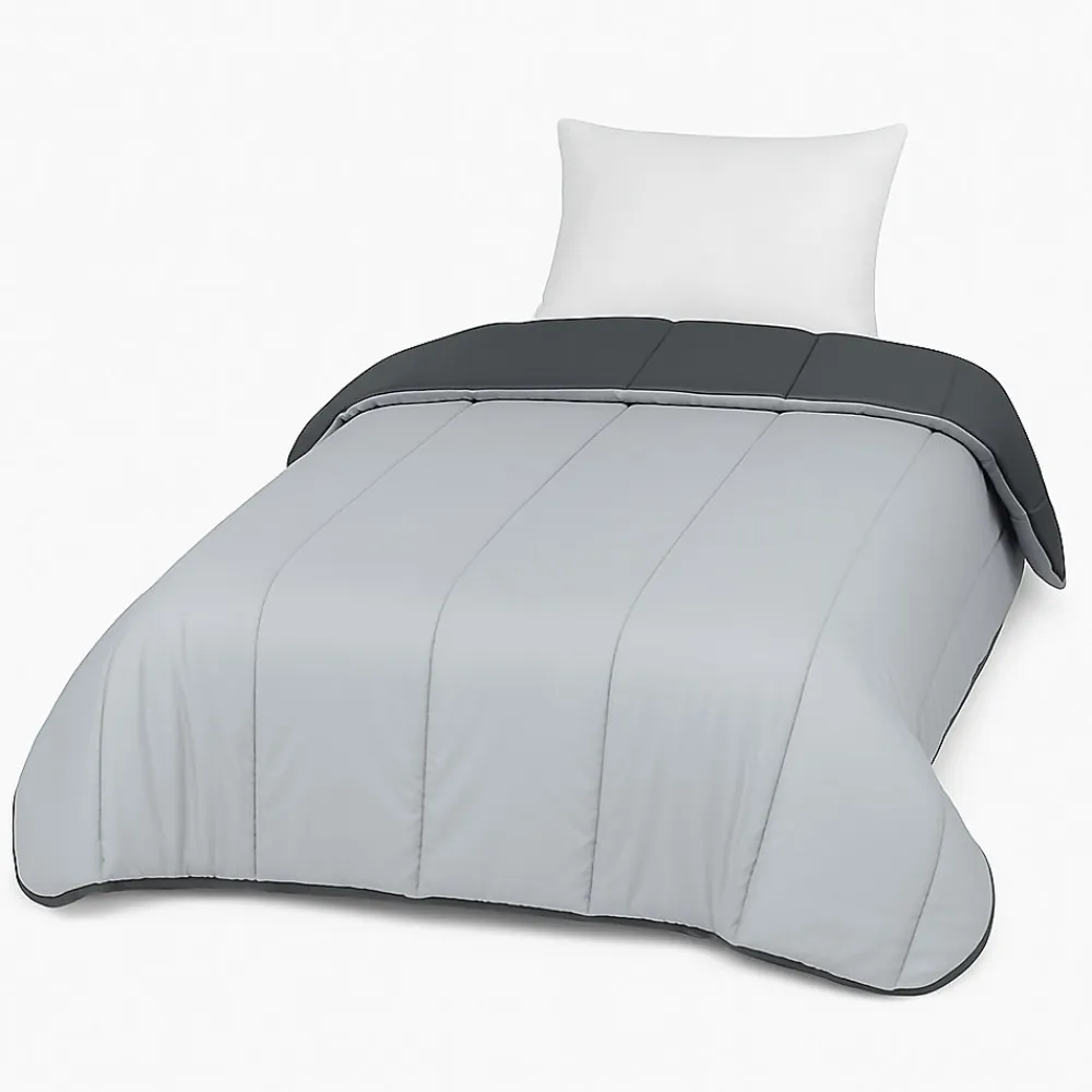 Couette Tempérée Gris Foncé/gris Clair - 1 Personne 140 x 200 - 20725>Mortreux Hot