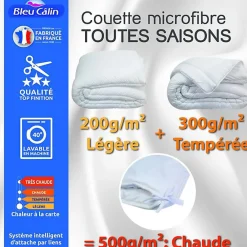 Bleu Calin Couette toutes saisons microfibre 240 x 260 cm pour lit 