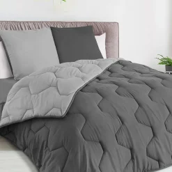 Couette 220x240 CM ABBY bicolore gris clair et gris 300 gr + 2 oreillers>IDMarket Best