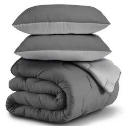 Couette 220x240 CM ABBY bicolore gris clair et gris 300 gr + 2 oreillers>IDMarket Best