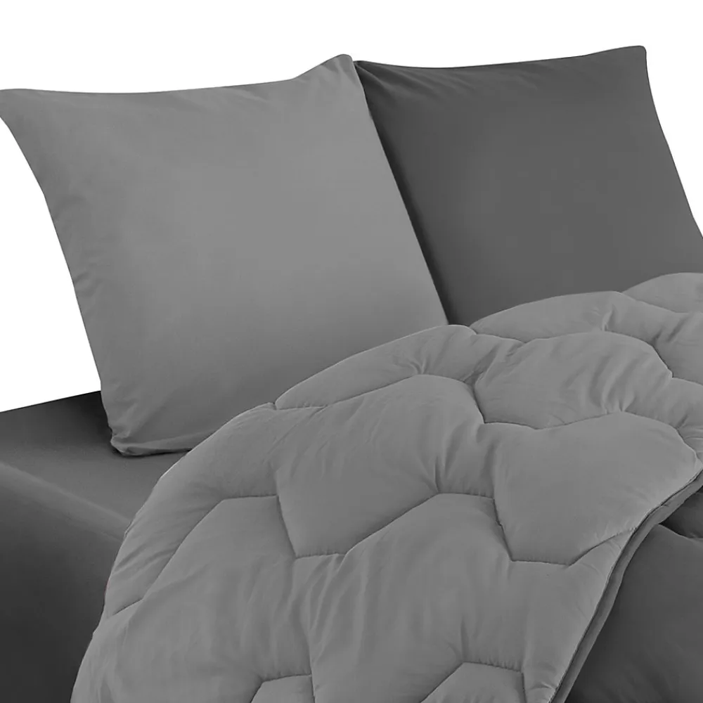 Couette 220x240 CM ABBY bicolore gris clair et gris 300 gr + 2 oreillers>IDMarket Best