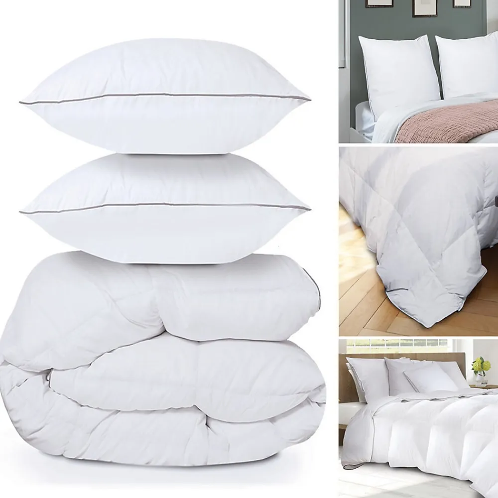 Couette 220x240 CM AELA en plume d'oie anti acarien 500 gr + 2 oreillers>IDMarket