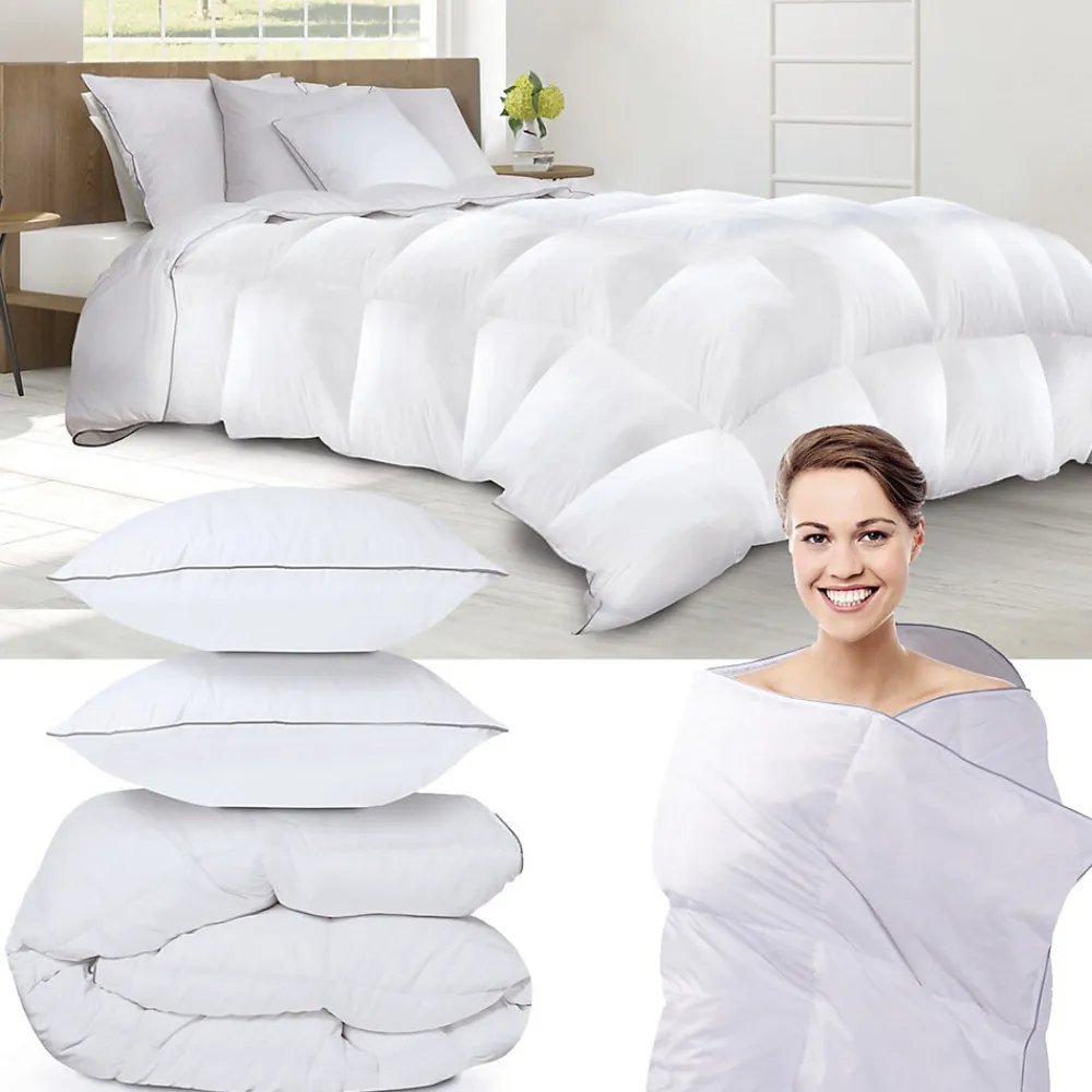 Couette 220x240 CM AELA en plume d'oie anti acarien 500 gr + 2 oreillers>IDMarket