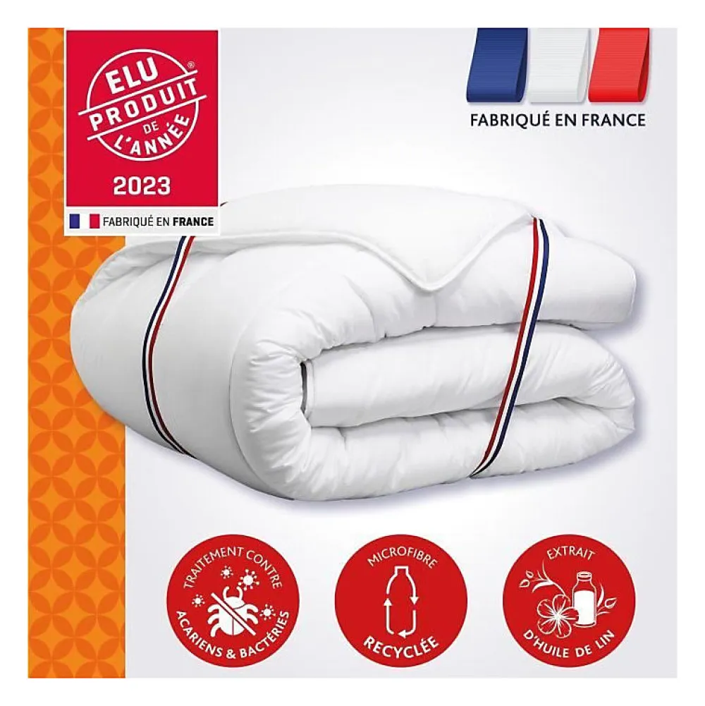 Dodo Couette 240x260 cm CHAMPS DE LIN - Chaude - 450G/m² - Couette 2 personnes -Douce et Chaude -Anti-acariens Antibactériens* Couette